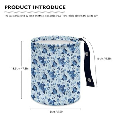 Blue Roses Car Rubbish Bin Portable Waste Basket Can Foldable Auto Waste Storasge Bag Holder with Adjustable Strap for Camping, Travelling, Picnic - color: Blue Roses