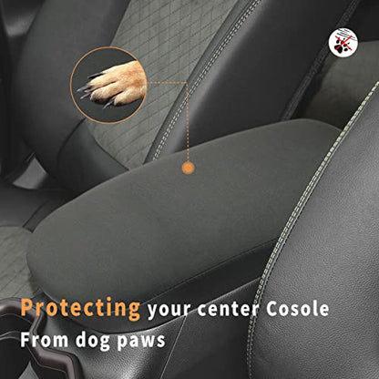 INTGET Center Console Armrest Cover for Toyota RAV4 Accessories 2025 2024 2023 2022 2021 2020 2019 Leather Middle Console Lid Cover Protector Arm Rest Covering Car (Black Neoprene) - color: black neoprene