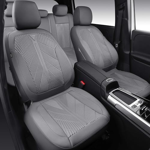 CAR PASS Waterproof Car seat Covers Full Sets Neoprene Wetsuit, All-Weather Non-Slip Durable, Universal Fit for SUV Sedans Trucks Vans Automotive, Armrest Airbag Compatible, 3D Emboss All Gray - color: ALL Gray, size: Full Set