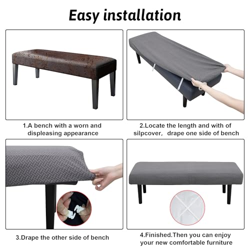Stretch Bench Covers, Bench Cushions Covers, Printed Seat Protector, Washable Slipcover, Rectangle Cover for Dining Room, Living Room, Kitchen(Twill Grey) - color: Twill Grey