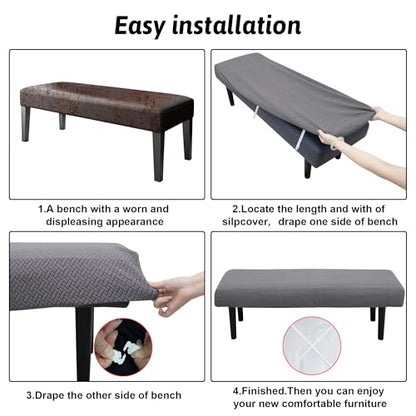 Stretch Bench Covers, Bench Cushions Covers, Printed Seat Protector, Washable Slipcover, Rectangle Cover for Dining Room, Living Room, Kitchen(Twill Grey) - color: Twill Grey