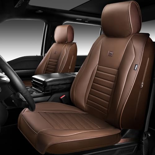 CAR PASS Nappa Leather Car Seat Covers Full Set, Luxury Seat Protector for Cars, Waterproof Anti-Slip Seat Cushion Armrest Compatible Airbag Universal for Sedan SUV Pick-up Truck Auto,Brown - color: Brown 5 Seats, size: Full Set