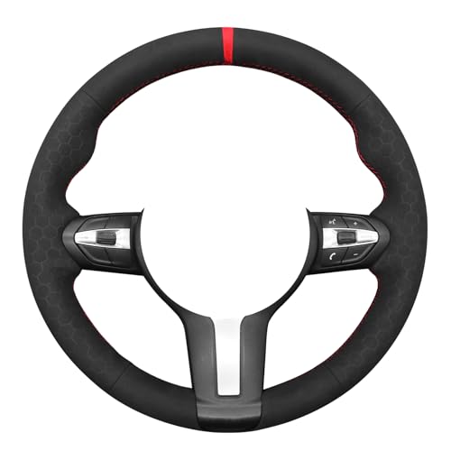 MEWANT Hand-Stitched Steering Wheel Cover for BMW (M Sport) F22 F23 F30 F34 F32 F33 F36 F10 F07 F12 F13 F06 F39 F25 F26 F15 F16, DIY Custom Fit Steering Wheel Wrap for BMW - color: 45:red stripe + red thread
