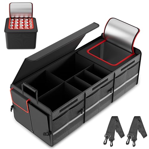 MEI&CO Car Trunk Organizer - 2.5mm PP Board Built, 35L Leakproof Cooler, 105L Capacity, 2 Tie-Down Straps, 4 Adjustable Dividers, Foldable Design for SUVs, Trucks, and Cars