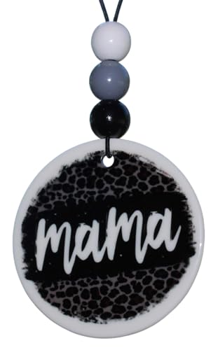 Black Leopard Print Car Accessories Mama Rearview Mirror Charm Cute Beaded Accessory for Moms Animal Print Car Decor Girly Vehicle Pendant Gift for Women Trendy Interior