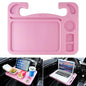 JUSTTOP 4 in 1 Car Steering Wheel Desk for Laptop,Versatile Upgraded Car Seat Tray,Spacious Steering Wheel Table with Tablet Holder and Dual Sauce Racks,Steering Wheel Under Table Console (Large+Pink) - color: Pink-upgraded