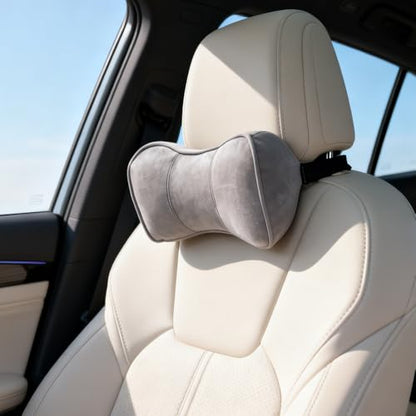 Carwales Car Neck Pillow Recliner Headrest Pillow for Couch Office Chair Memory Foam Lower Back Lumbar Pain Relief Ergonomic Design Extension Adjustable Strap Fits Driving Car (Gray) - color: Gray