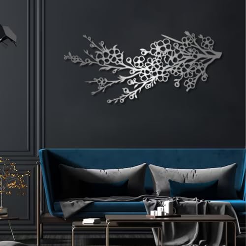 Cherry Blossom Branch Metal Wall Art, Metal Tree Wall Decor, Metal Flowers Wall Decor, Japanese Wall Art, Floral Wall Art, Branch Wall Decor, Modern Japanese Tree Art, Living Room Wall Hangings (Silver, 47"x 21"| 120x54cm ) - color: Silver, size: 47"x 21"