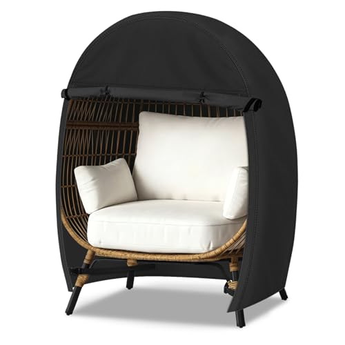 Porch Shield Patio Egg Chair Cover - 600D Waterproof and UV Resistant Wicker Outdoor Basket Chair Cover 42W x 36D x 56H inches, Black - color: Black, size: Single Seat - 42"W x 36"D x 56"H