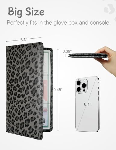 Mymazn Car Registration and Insurance Holder, PU Leather Glove Box Car Organizer with Magnetic Closure, Car Document Holder for Driver's License & Essential Documents (Grey Leopard) - color: Grey Leopard