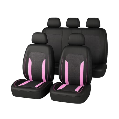 Car Seat Cover Full Set, Breathable Split Anti-Slip Vehicle Front Rear Seat Protector with Removable Headrest Guard, Automotive Interior Chair Protective Covers, Universal Fit (Pink) - color: Pink, size: 9PCS