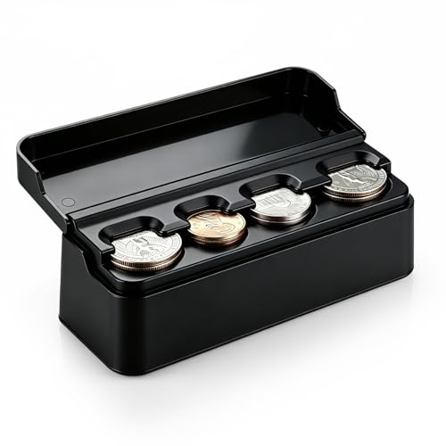 SINGARO Coin Holder for Car, Coin Change Organizer Compatible with Coins of Different Sizes, Dash-Mounted Holder Suitable for Most Cars, Trucks(Black) - color: BLACK, size: 1pc