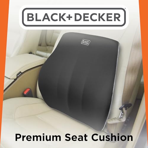BLACK+DECKER Memory Foam Lumbar Support Pillow, Lumbar Cushion for Office, Car, Wheelchair & Airplane – Adjustable Strap, Full Back Pain Relief, Washable Cover, Black/Grey - color: Black/Grey