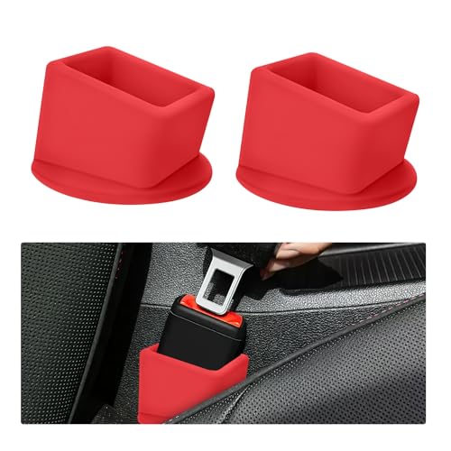 2PCS Car Seat Belt Buckle Holder, Easy Access Silicone Auto Seatbelt Buckle Booster, Seat Belt Buckles Fixer Cover Makes Receptacle Stand Upright Buckling for Kids, Car Accessories (Red) - color: Red