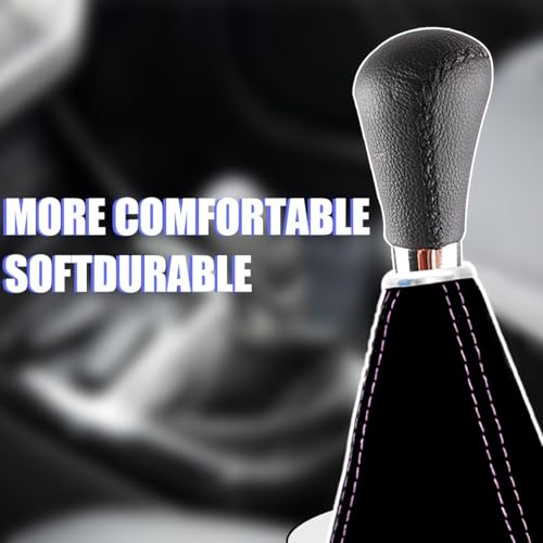 BESULEN Car Shift Boot Cover, Suede Leather Shift Knob Boot Dust Cover, Manual/Auto Shifter Boot Sleeve Replacement, Handbrake Gaiter Boot Dust Cover Car Interior Accessories - color: Black/Purple