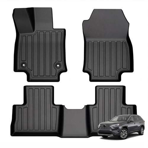 Floor Mats for RAV4 2019-2025, All Weather Custom Fit Anti-Slip TPE Rubber Floor Mats Set, Toyota RAV4 Automotive Accessories, Rugged RAV4 Car Liners, 1st & 2nd Row Mat, Black - color: 2019-2025 Toyota RAV4 Floor Mats