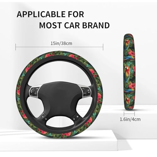 Tropical Floral Steering Wheel Cover Elastic Non-Slip Car Steering Wheel Covers with Seat Belt Shoulder Pad for Women Men - color: Tropical Floral