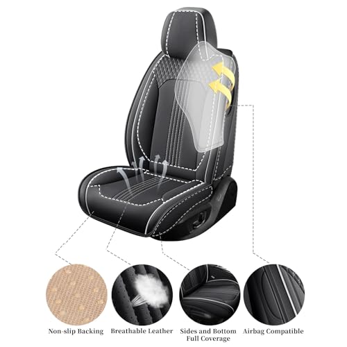 Car Seat Covers Fit for Nissan Sentra 2000-2025 Full Coverage Breathable Nappa Leather Anti Slip Durable Easy to Clean Seat Covers(Blackwhite Full Set)