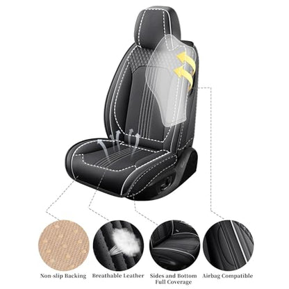 Car Seat Covers Fit for Nissan Sentra 2000-2025 Full Coverage Breathable Nappa Leather Anti Slip Durable Easy to Clean Seat Covers(Blackwhite Full Set)
