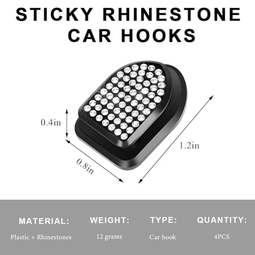 4 PCS Bling Car Mini Hooks, Cute Rhinestone Adhesive Back Seat Auto Hangers, Multifunctional Crystal Hanging Storage Hook for Vehicle Dashboard Wall Hat Coat Towel Key (White) - color: White