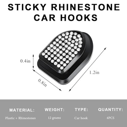 4 PCS Bling Car Mini Hooks, Cute Rhinestone Adhesive Back Seat Auto Hangers, Multifunctional Crystal Hanging Storage Hook for Vehicle Dashboard Wall Hat Coat Towel Key (White) - color: White