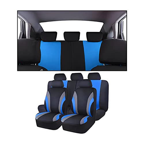 Car Seat Covers Full Set, Breathable Front and Rear Seat Covers with 2mm Composite Sponge Inside, Premium Cloth Automotive Seat Cushion Protectors Covers for Most Cars (Blue) - color: Blue
