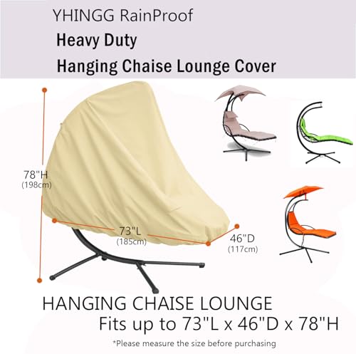 Patio Hanging Chaise Lounge Cover 73 Inch Waterproof 900D Heavy Duty Outdoor Swing Chair Cover for outdoor Hammock (Beige) - color: Beige
