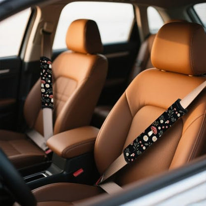 2Pcs Soft Auto Seat Belt Cover Pad Mushroom Daisy Flower Plant Print Colorful Car Seatbelt Shoulder Cushion for Comfortable Driving, Compatible with All Cars' Seatbelt and Backpack Straps - color: Mushrooms