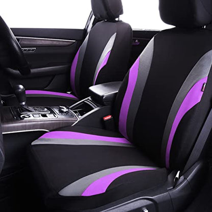 CAR PASS Line Rider Sporty Cloth Universal Fit Car Seat Cover -100% Breathable with 5mm Composite Sponge Inside,Airbag Compatible,3zipper Bench(Full Set, Black and Purple) - color: Black and Purple, size: Full Set