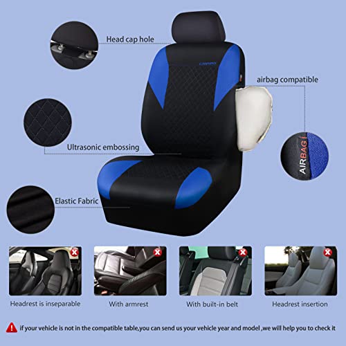 CAR PASS Ultrasonic Embossing Cloth Universal Seat Covers-Breathable Car Seat Cover with 5mm Composite Sponge Inside,Airbag Compatible,2zipper Bench for Sedan,SUV,Truck(Black and Blue,Full Set) - color: Blue