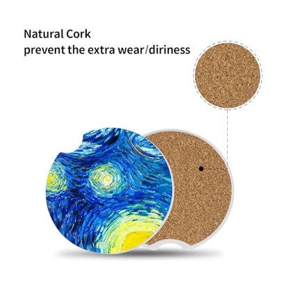 The Stars Car Coasters Pack of 2,Absorbent Ceramic Car Coasters Set for Women/Men,Drink Cup Holder Coasters,with A Finger Notch for Easy Removal - color: The Stars