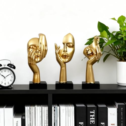 3 Pcs Thinker Statue,Modern Home Resin Sculptures,Collectible Figurines for Home Office Bookshelf Desktop Decor(Golden)