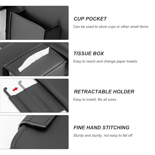 Car Steering Wheel Tray, Foldable Car Laptop Desk Eating Food Tray with Transparent Holder & Tissue Box, Adjustable Back Seat Headrest Table for in-Car Dining Working Studying (Black) - color: Black