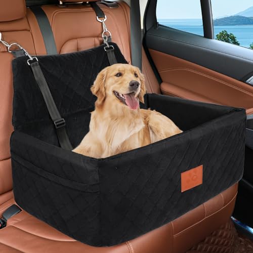 Dog Car Seat for Large Medium Dogs,Portable Washable Pet Car Seat Under 55 lbs,Dog Booster Seat with Thick Cushion,2 Safety Leashes Travel Car Dog Bed - color: Black