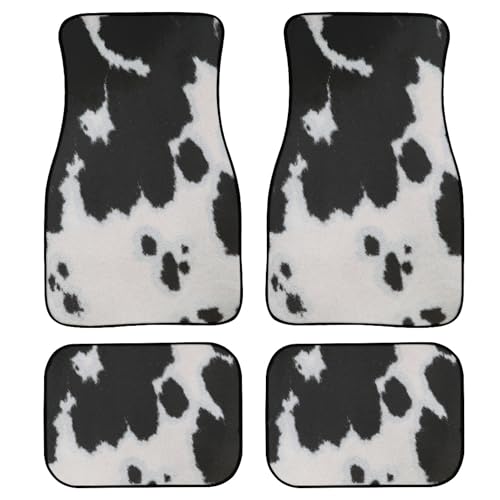 Cow Print Car Floor Mats Carpet Universal Abstract Cow Fur Black White Print Farmhouse Animal Skin Texture Floor Mats for Cars Vehicle Front Rear Foot Rugs Cute Car Accessories for Trucks - color: Black White