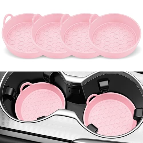 SINGARO Car Cup Holder Coaster, 4PCS Silicone Cup Holder Insert, Universal Non-Slip Cup Holders, Car Interior Accessories for Women and Man, Pink - color: pink