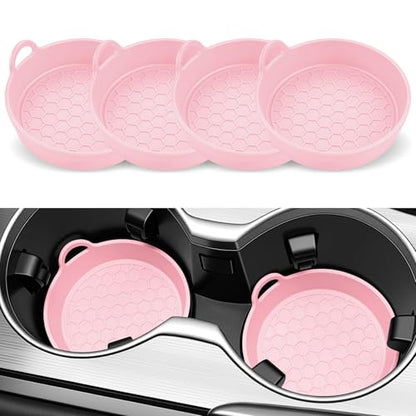 SINGARO Car Cup Holder Coaster, 4PCS Silicone Cup Holder Insert, Universal Non-Slip Cup Holders, Car Interior Accessories for Women and Man, Pink - color: pink
