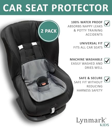 Lynmark® 2x Potty Training Car Seat Protector Cover - Waterproof Soft Piddle Pads for Toddlers and Baby Carseat - Travel-Friendly Universal Washable Liner Mat for Spills, Nappy Leaks, Accidents - Grey - size: 2 pack