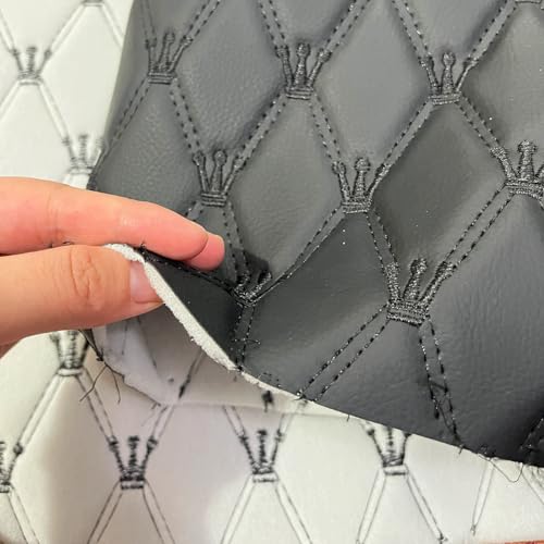 Quilted Foam Vinyl Fabric King Crown Classic Pattern with 0.23" Sponge Backing, 59" W × 39" L Faux Leather Fabric for Car Headliner, Furniture Upholstery, Diamond 2" x 3" (King Crown-Black) - color: King Crown-black