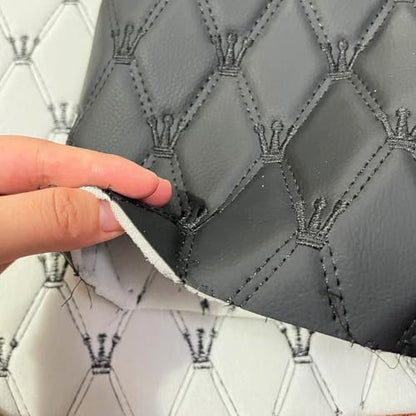 Quilted Foam Vinyl Fabric King Crown Classic Pattern with 0.23" Sponge Backing, 59" W × 39" L Faux Leather Fabric for Car Headliner, Furniture Upholstery, Diamond 2" x 3" (King Crown-Black) - color: King Crown-black