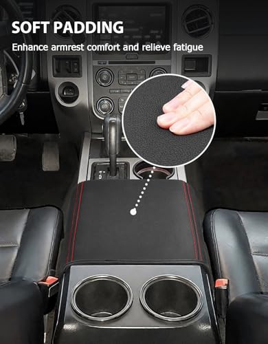 Center Console Cover for Ford F150 XL XLT 2004-2014, Expedition 2007-2014, Lincoln Mark LT 2006-2008, PU Leather Armrest Lid Protector, Anti-Scratch, Red Stitches (Fits Bucket Seat Console Only) - size: Bucket Seat, 04-14 F150 XL XLT, red stitch