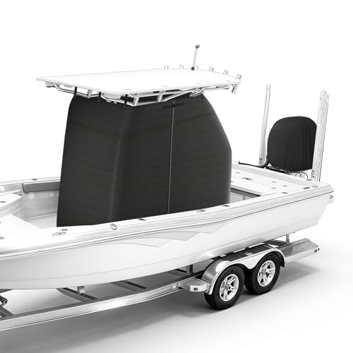 T-Top Boat Center Console Cover with Motor Cover, 1200D Heavy Duty Waterproof 83" L x 55" W x 72" H Marine Grade Tear-Resistant T-Top Console Cover Fit for Center Console and Helm - size: 83"L x 55"W x 72"H