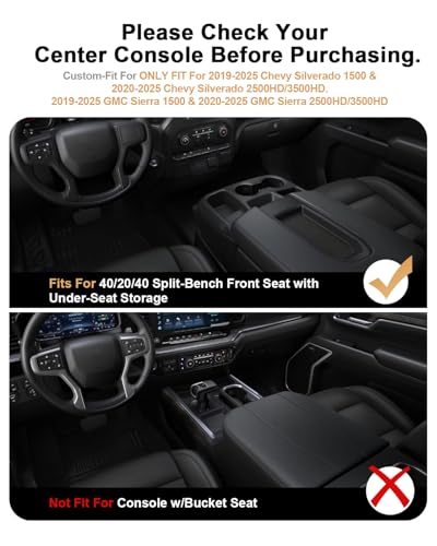 2026 Silverado 1500 Center Console Organizer For 2019-2026 Chevy Silverado 1500/GMC Sierra 1500/2020-2026 Silverado/Sierra 2500HD/3500HD Accessories Center Console - Only Fit Split-Bench Front Seat - size: 2019-2026 Silverado/Sierra