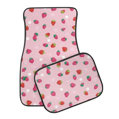Flower Pink Strawberry Car Floor Mats Front & Rear Car Mats Set of 4pcs Car Carpet Universal Fit for SUV,Vans,sedans,Trucks - color: Flower Pink Strawberry
