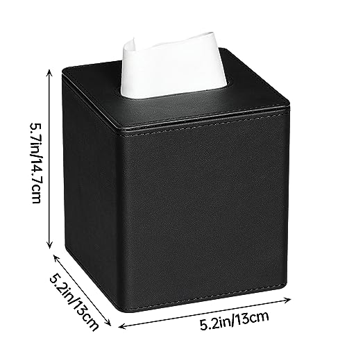 PU Leather Tissue Box Cover Square Tissue Box Holder with Magnetic Closure (Black) - color: Black