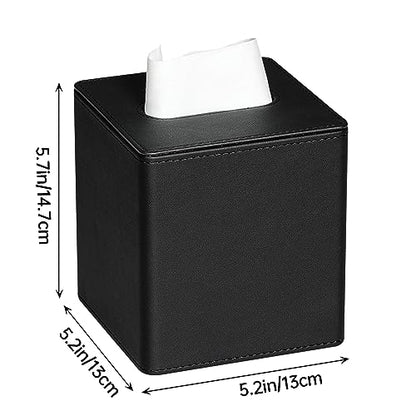 PU Leather Tissue Box Cover Square Tissue Box Holder with Magnetic Closure (Black) - color: Black