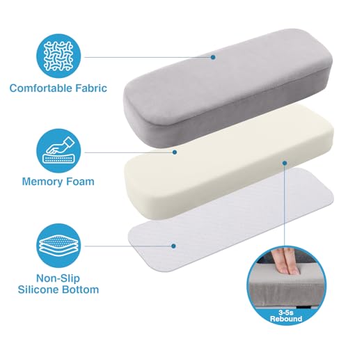 Smiry Ergonomic Office Chair Armrest Pads, Memory Foam Arm Rest Covers, Non-Slip Armrest Cushion with Adjustable Buckles and Straps, Elbow Relief for Desk, Gaming & Wheelchair (Grey, Set of 2) - color: Grey