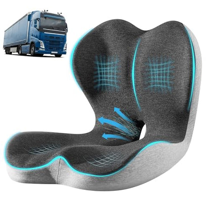 StarAneer Ultimate L-Shaped Truck Driver Seat Cushion - Ergonomic Memory Foam Back & Tailbone Support - Breathable Cool-Mesh Pressure Relief Pad for Office Chairs, Semi-Trucks, & Long-Haul Driving