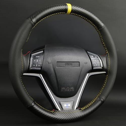 Elegant Steering Wheel kit Wrap, Matte Carbon Steering Wheel Cover and Microfiber Leather, Hand Stitched, Universal Size with Centering Mark.Yellow - color: Yellow Thread