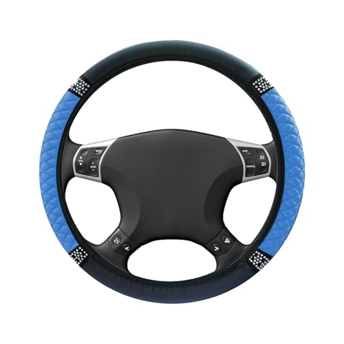 BEYPOVK Bling Soft Leather Steering Wheel Cover, 15 Inch Stretchy Colorful Crysta Rhinestones Car Steering Wheel Protector, Universal Car Interior Accessories for Women (Blue) - color: Blue